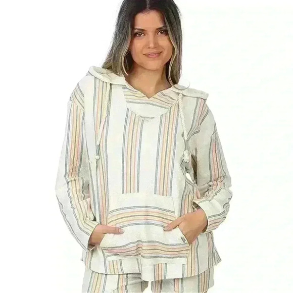 Southern Spirit Striped Beach Vacation Comfy Hoodie Poncho Sweatshirt Size S - Picture 10 of 10